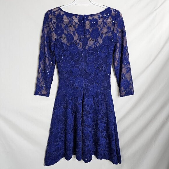 LAUREN RALPH LAUREN Y2K Dress Fit & Flare NAVY BLUE LACE size 2 Prom Cocktail - Picture 7 of 8